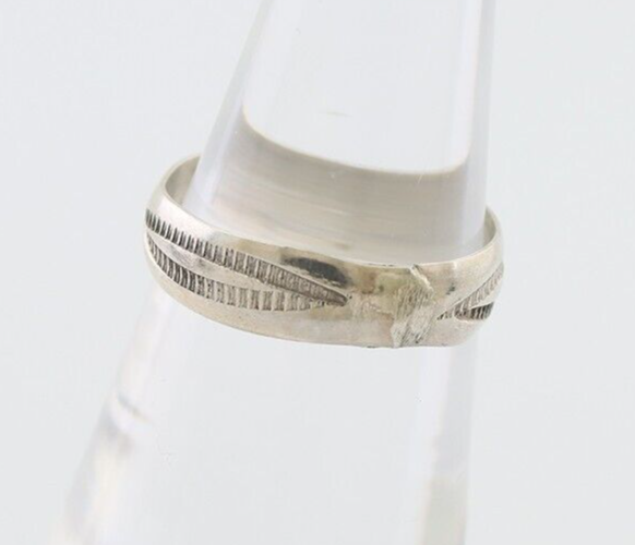 Navajo Hand Stamped Band 925 Silver 5.0 mm Signed Larry Chavez Size 6.0 C.80's
