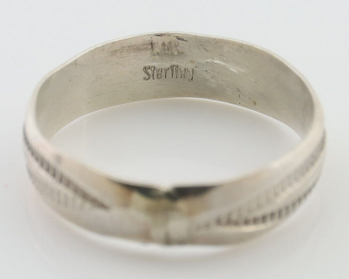 Navajo Hand Stamped Band 925 Silver 5.0 mm Signed Larry Chavez Size 6.0 C.80's