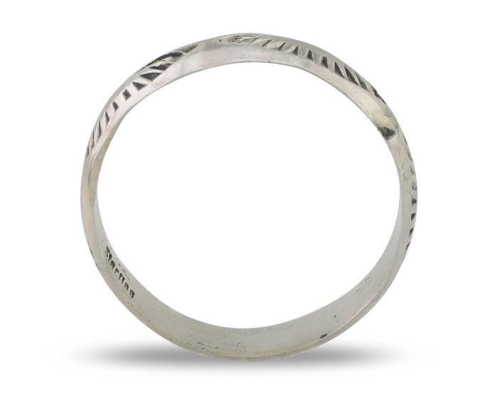 Navajo Hand Stamped Band 925 Silver 5.0 mm Signed Larry Chavez Size 6.25 C.80's