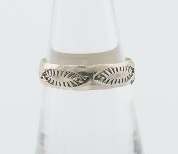 Navajo Hand Stamped Band 925 Silver 5.0 mm Signed Larry Chavez Size 6.25 C.80's