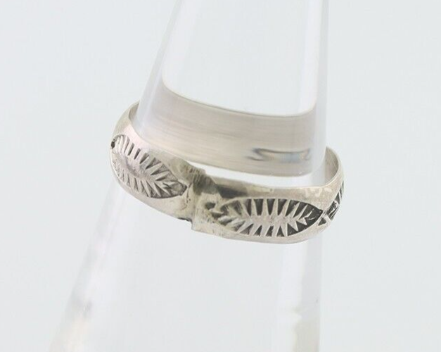 Navajo Hand Stamped Band 925 Silver 5.0 mm Signed Larry Chavez Size 6.25 C.80's