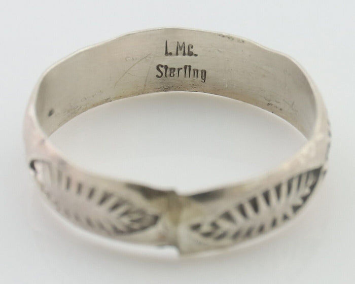 Navajo Hand Stamped Band 925 Silver 5.0 mm Signed Larry Chavez Size 6.25 C.80's