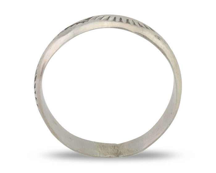 Navajo Hand Stamped Band 925 Silver 5.0 mm Signed Larry Chavez Size 6.75 C.80's