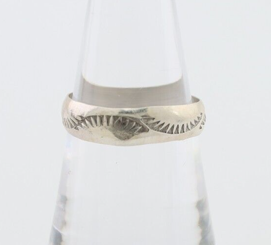Navajo Hand Stamped Band 925 Silver 5.0 mm Signed Larry Chavez Size 6.75 C.80's
