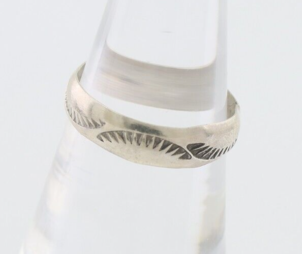 Navajo Hand Stamped Band 925 Silver 5.0 mm Signed Larry Chavez Size 6.75 C.80's