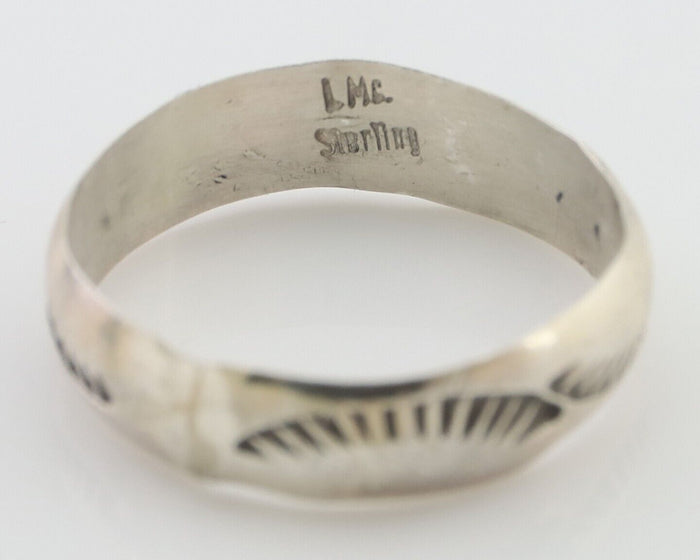 Navajo Hand Stamped Band 925 Silver 5.0 mm Signed Larry Chavez Size 6.75 C.80's