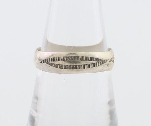 Navajo Hand Stamped Band 925 Silver 5.0 mm Signed Larry Chavez Size 7.25 C.80's
