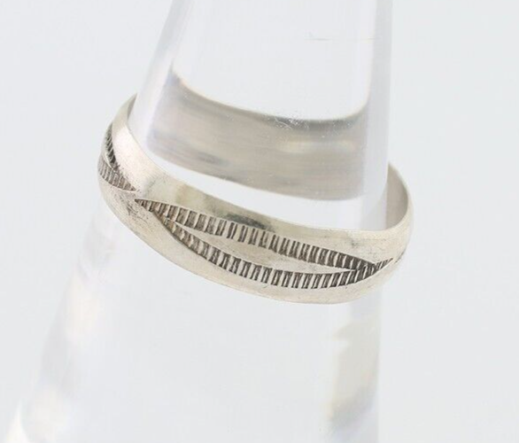 Navajo Hand Stamped Band 925 Silver 5.0 mm Signed Larry Chavez Size 7.25 C.80's