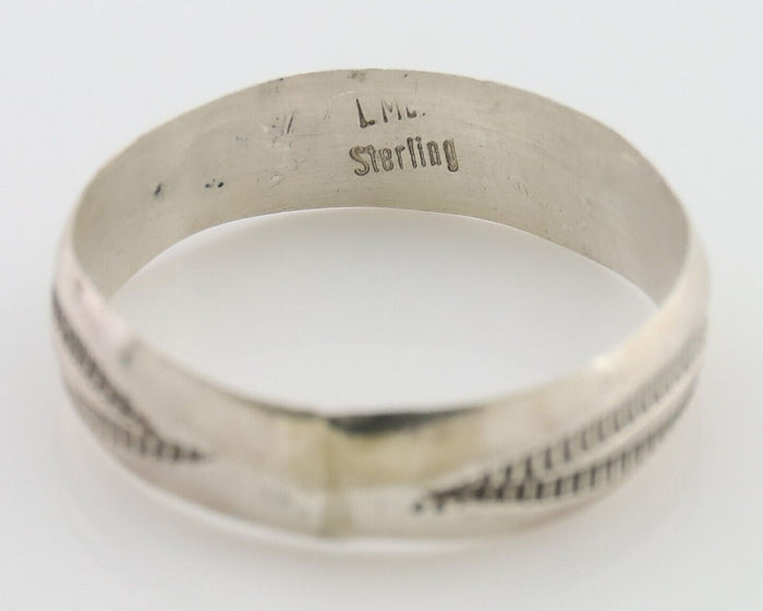 Navajo Hand Stamped Band 925 Silver 5.0 mm Signed Larry Chavez Size 7.25 C.80's