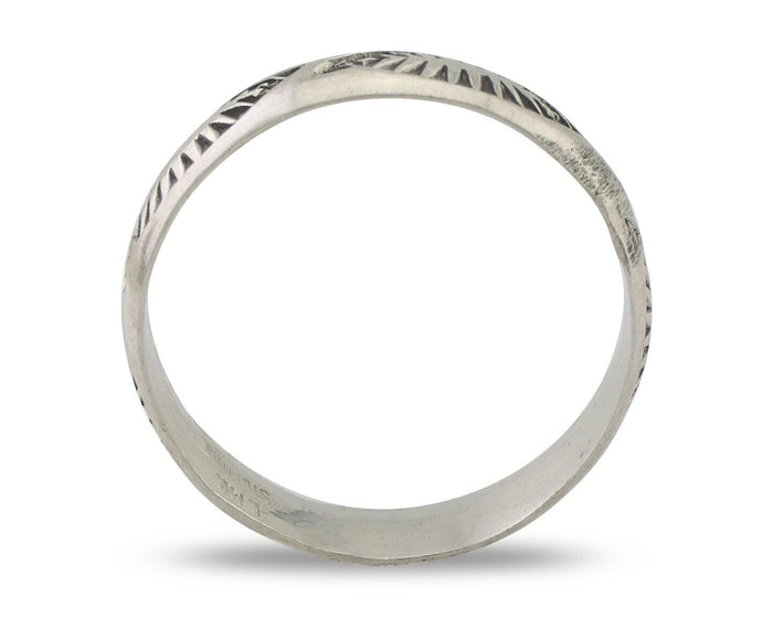 Navajo Hand Stamped Band 925 Silver 5.0 mm Signed Larry Chavez Size 8.0 C.80's