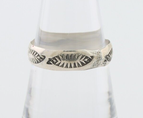 Navajo Hand Stamped Band 925 Silver 5.0 mm Signed Larry Chavez Size 8.0 C.80's