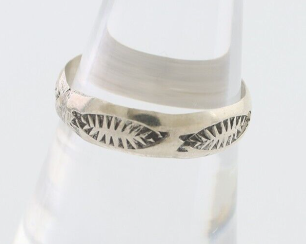 Navajo Hand Stamped Band 925 Silver 5.0 mm Signed Larry Chavez Size 8.0 C.80's
