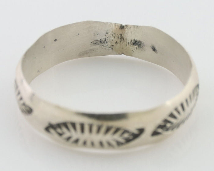 Navajo Hand Stamped Band 925 Silver 5.0 mm Signed Larry Chavez Size 8.0 C.80's