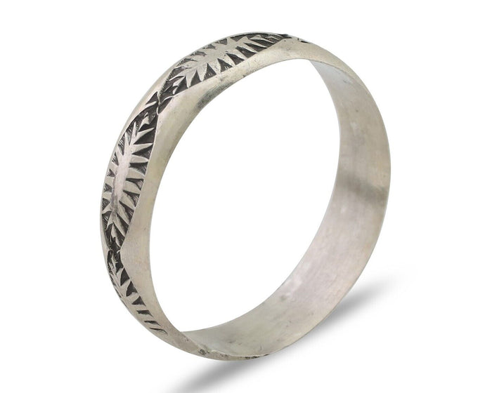 Navajo Hand Stamped Band 925 Silver 5.0 mm Signed Larry Chavez Size 8.35 C.80's