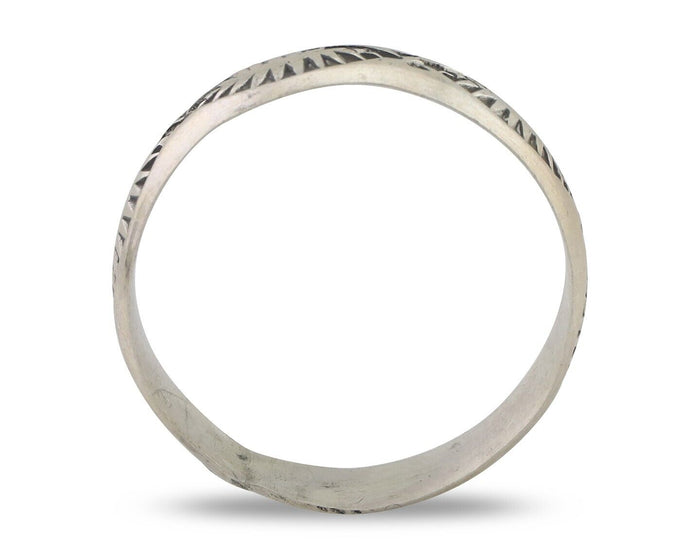 Navajo Hand Stamped Band 925 Silver 5.0 mm Signed Larry Chavez Size 8.35 C.80's