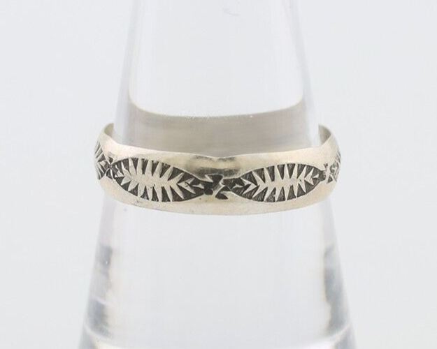 Navajo Hand Stamped Band 925 Silver 5.0 mm Signed Larry Chavez Size 8.35 C.80's