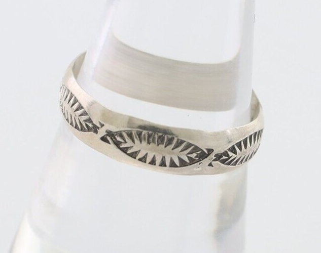 Navajo Hand Stamped Band 925 Silver 5.0 mm Signed Larry Chavez Size 8.35 C.80's