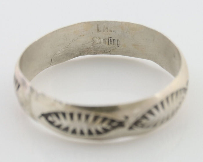 Navajo Hand Stamped Band 925 Silver 5.0 mm Signed Larry Chavez Size 8.35 C.80's