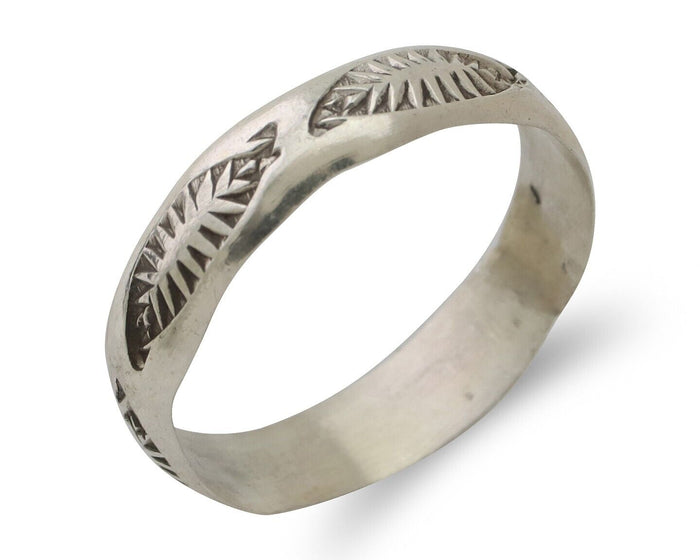 Navajo Hand Stamped Band 925 Silver 5.0 mm Signed Larry Chavez Size 8.5 C.80's