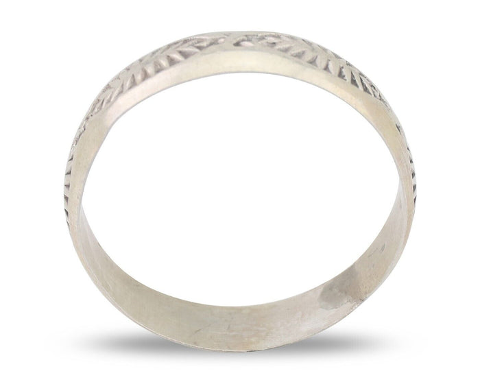 Navajo Hand Stamped Band 925 Silver 5.0 mm Signed Larry Chavez Size 8.5 C.80's