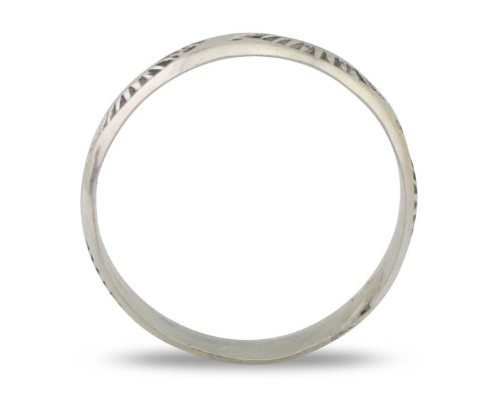 Navajo Hand Stamped Band 925 Silver 5.0 mm Signed Larry Chavez Size 8.5 C.80's
