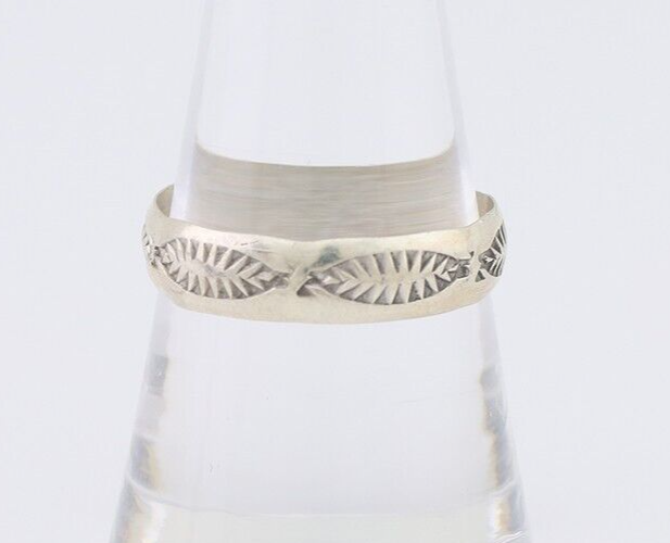 Navajo Hand Stamped Band 925 Silver 5.0 mm Signed Larry Chavez Size 8.5 C.80's