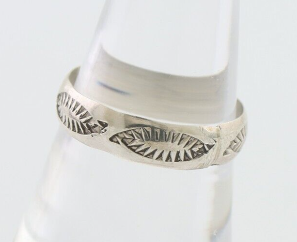 Navajo Hand Stamped Band 925 Silver 5.0 mm Signed Larry Chavez Size 8.5 C.80's