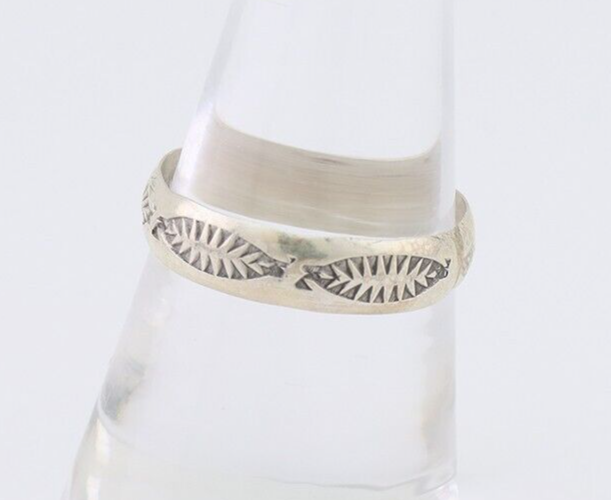 Navajo Hand Stamped Band 925 Silver 5.0 mm Signed Larry Chavez Size 8.5 C.80's