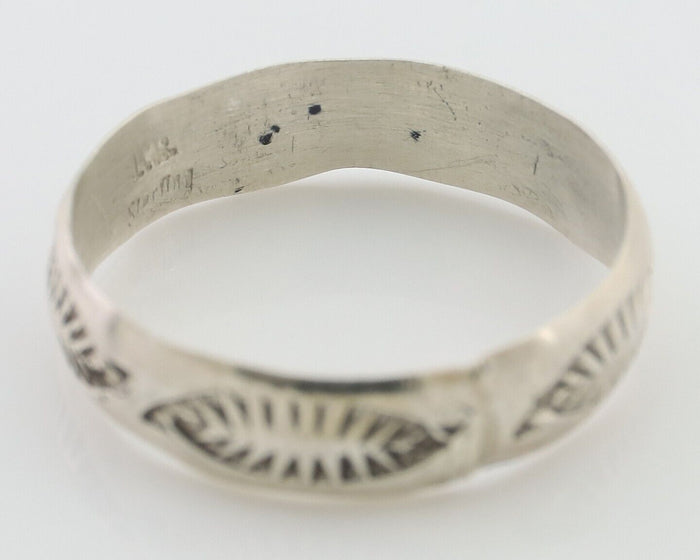 Navajo Hand Stamped Band 925 Silver 5.0 mm Signed Larry Chavez Size 8.5 C.80's