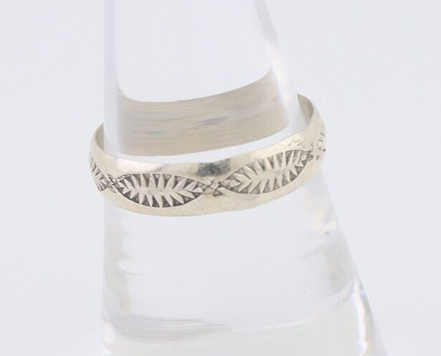 Navajo Hand Stamped Band 925 Silver 5.0 mm Signed Larry Chavez Size 8.5 C.80's