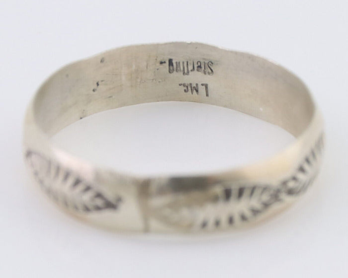 Navajo Hand Stamped Band 925 Silver 5.0 mm Signed Larry Chavez Size 8.5 C.80's