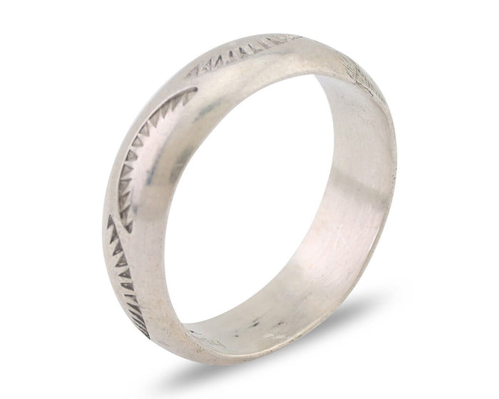 Navajo Hand Stamped Band 925 Silver 6.0 mm Signed Larry Chavez Size 10 C.80's