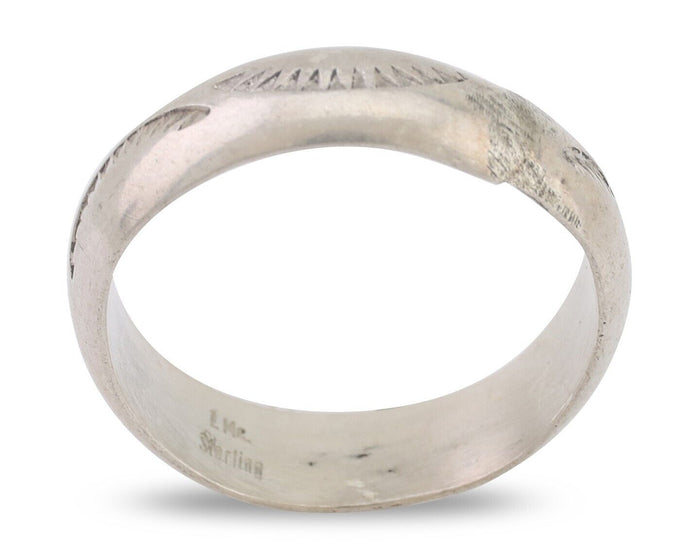 Navajo Hand Stamped Band 925 Silver 6.0 mm Signed Larry Chavez Size 10 C.80's
