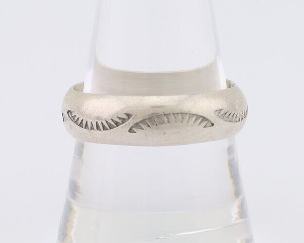 Navajo Hand Stamped Band 925 Silver 6.0 mm Signed Larry Chavez Size 10 C.80's