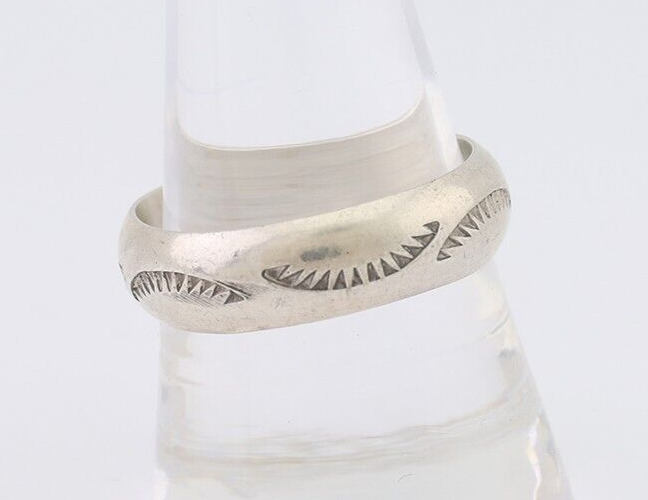 Navajo Hand Stamped Band 925 Silver 6.0 mm Signed Larry Chavez Size 10 C.80's
