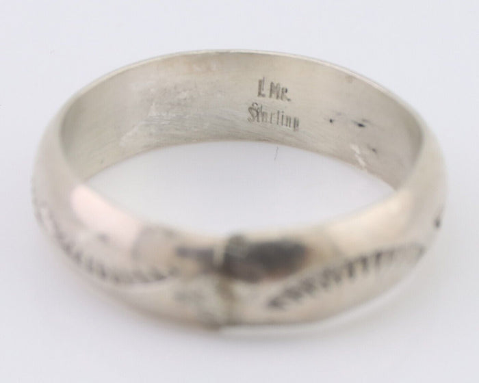 Navajo Hand Stamped Band 925 Silver 6.0 mm Signed Larry Chavez Size 10 C.80's