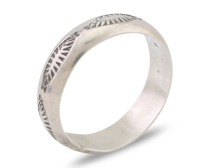 Navajo Hand Stamped Band 925 Silver 6.0 mm Signed Larry Chavez Size 10.5 C.80's