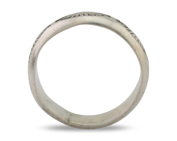 Navajo Hand Stamped Band 925 Silver 6.0 mm Signed Larry Chavez Size 10.5 C.80's