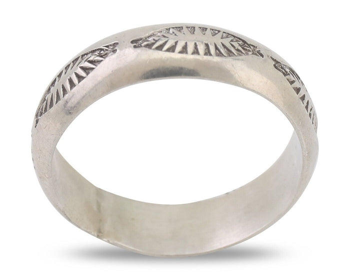 Navajo Hand Stamped Band 925 Silver 6.0 mm Signed Larry Chavez Size 10.5 C.80's