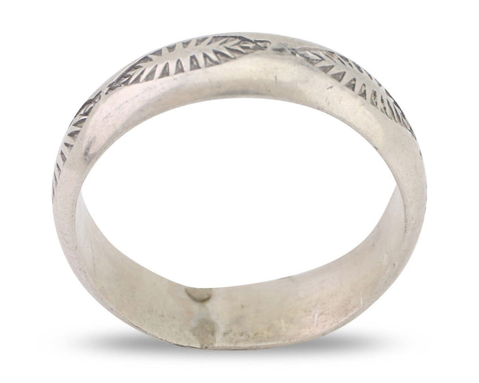 Navajo Hand Stamped Band 925 Silver 6.0 mm Signed Larry Chavez Size 10.5 C.80's