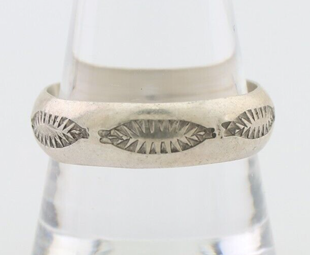 Navajo Hand Stamped Band 925 Silver 6.0 mm Signed Larry Chavez Size 10.5 C.80's