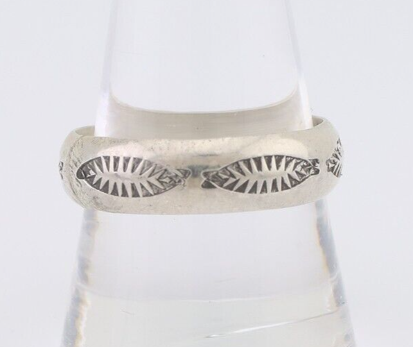 Navajo Hand Stamped Band 925 Silver 6.0 mm Signed Larry Chavez Size 10.5 C.80's