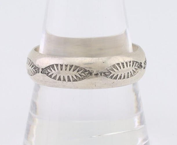 Navajo Hand Stamped Band 925 Silver 6.0 mm Signed Larry Chavez Size 10.5 C.80's