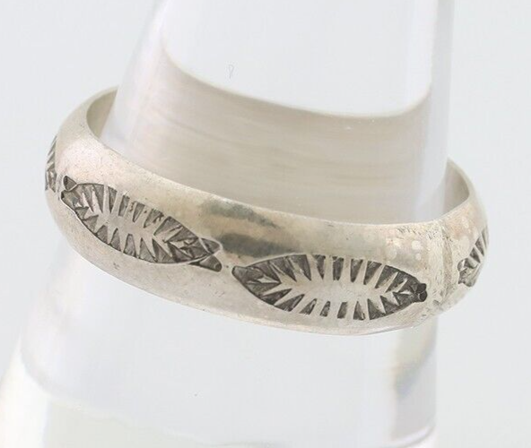 Navajo Hand Stamped Band 925 Silver 6.0 mm Signed Larry Chavez Size 10.5 C.80's