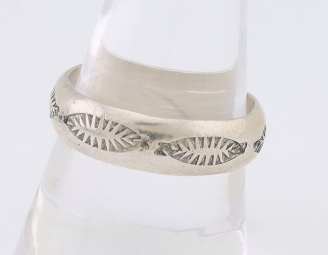 Navajo Hand Stamped Band 925 Silver 6.0 mm Signed Larry Chavez Size 10.5 C.80's