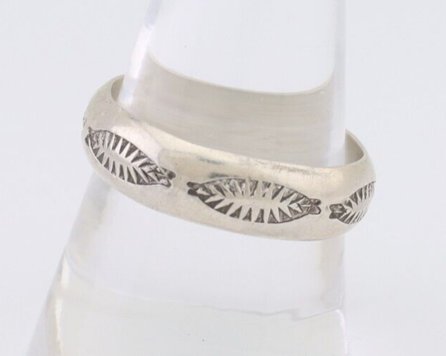 Navajo Hand Stamped Band 925 Silver 6.0 mm Signed Larry Chavez Size 10.5 C.80's