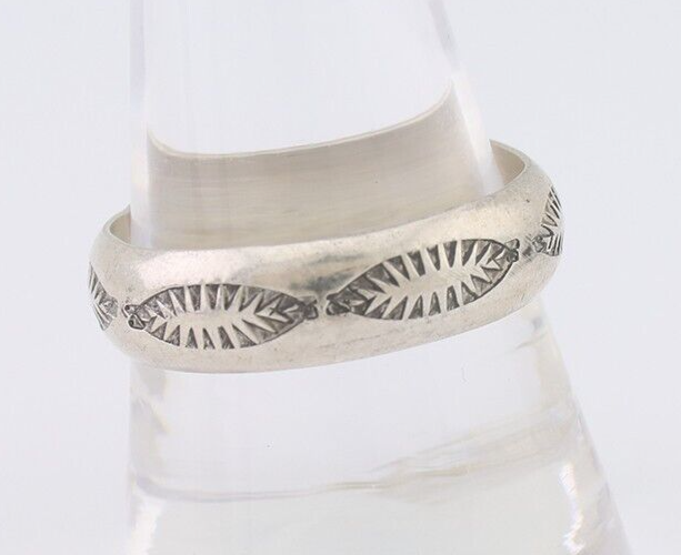 Navajo Hand Stamped Band 925 Silver 6.0 mm Signed Larry Chavez Size 10.5 C.80's