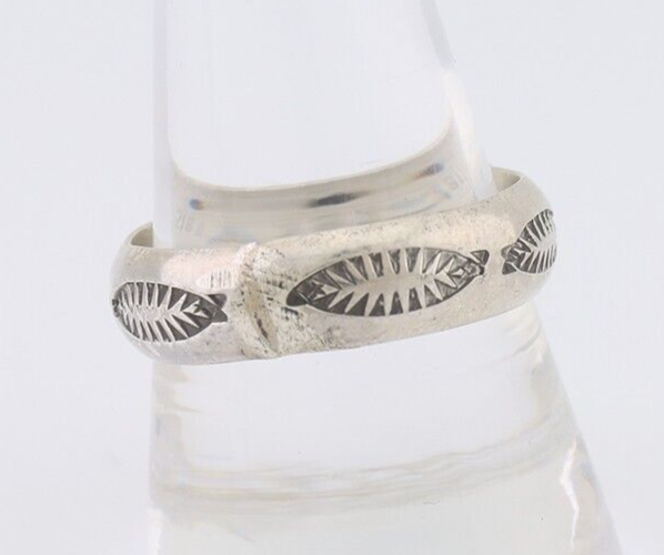 Navajo Hand Stamped Band 925 Silver 6.0 mm Signed Larry Chavez Size 10.5 C.80's