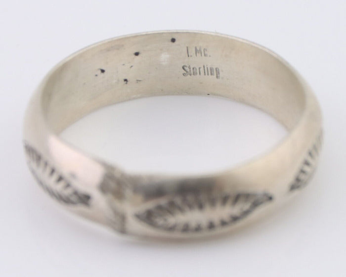 Navajo Hand Stamped Band 925 Silver 6.0 mm Signed Larry Chavez Size 10.5 C.80's