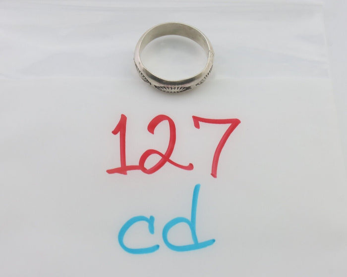 Navajo Hand Stamped Band 925 Silver 6.0 mm Signed Larry Chavez Size 10.5 C.80's